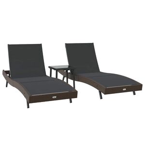 vidaXL Ligstoel 3 st poly rattan Bruin