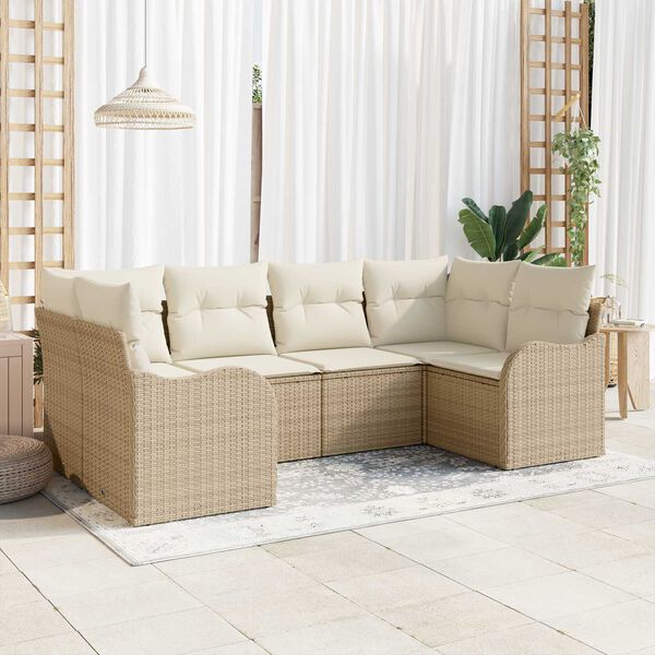 vidaXL Tuin Sofa Set met kussen 6 pcs Beige en wit Poly riet