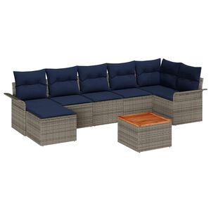 vidaXL Tuinbankenset 8 st Grijs en Marineblauw poly rattan