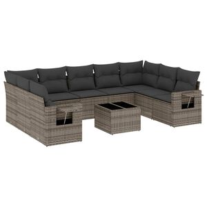vidaXL 10-delige Loungeset met kussens poly rattan grijs