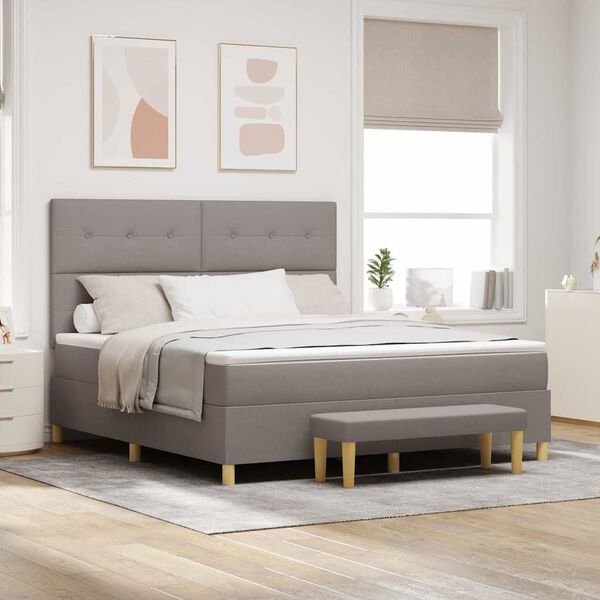 vidaXL Boxspring bed met matras met hoofdeinde Taupe 180 x 200 cm Stof