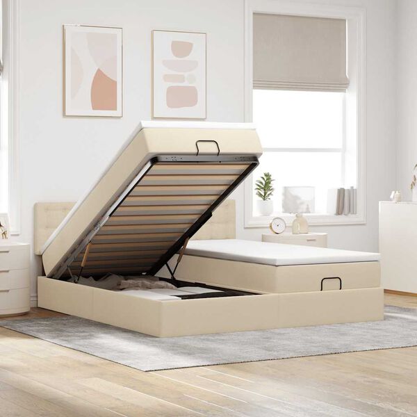 vidaXL Ottoman bed met matrassen en LED's 180x200cm stof cr&egrave;mekleurig