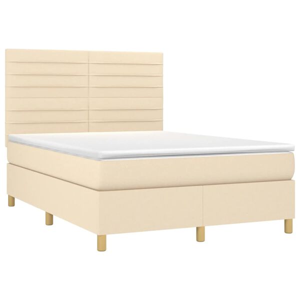 vidaXL Boxspring met matras en LED stof cr&egrave;mekleurig 140x190 cm