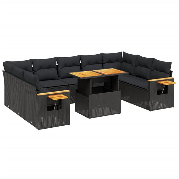 vidaXL 11-delige Loungeset met kussens poly rattan zwart
