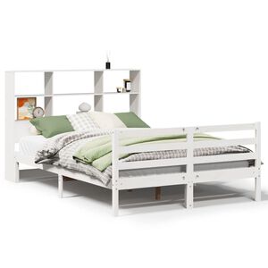 vidaXL Bed met boekenkast zonder matras grenenhout wit 140x190 cm