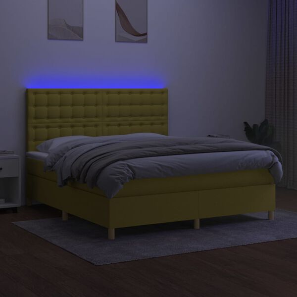 vidaXL Boxspring met matras en LED stof groen 180x200 cm
