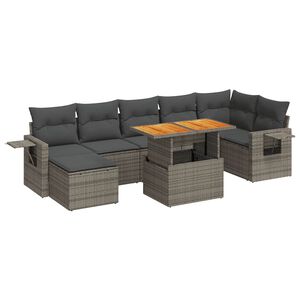 vidaXL 8-delige Loungeset met kussens poly rattan grijs