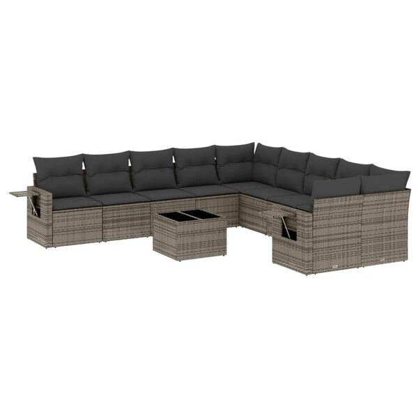 vidaXL 11-delige Loungeset met kussens poly rattan grijs