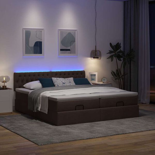 vidaXL Ottoman bed met matrassen en LED's 160x200cm stof donkerbruin