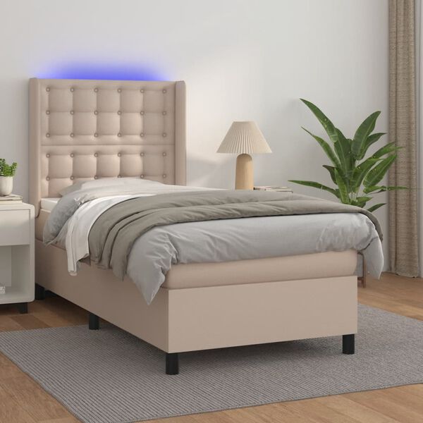 vidaXL Boxspring met matras en LED kunstleer cappuccinokleur 100x200cm