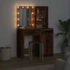 vidaXL Make-up tafel set met LED met lade 2 pcs Oudhout Bewerkt hout