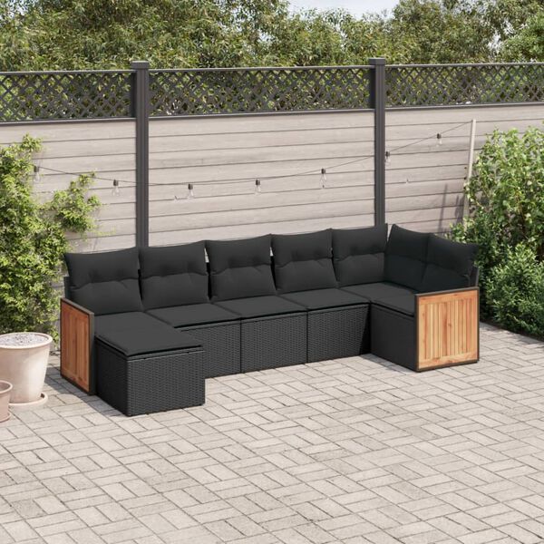 vidaXL 7-delige Loungeset met kussens poly rattan zwart