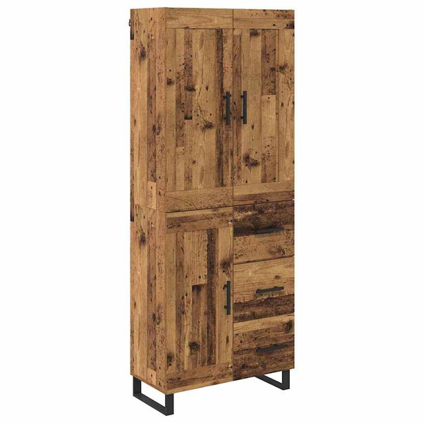 vidaXL Hoge kast met lade Oudhout 69,5 x 34 x 180 cm Bewerkt hout