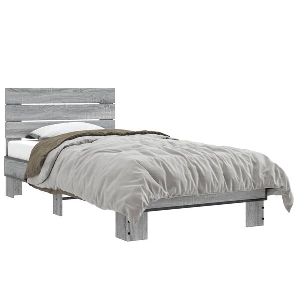 vidaXL Bedframe bewerkt hout en metaal grijs sonoma eiken 90x190 cm
