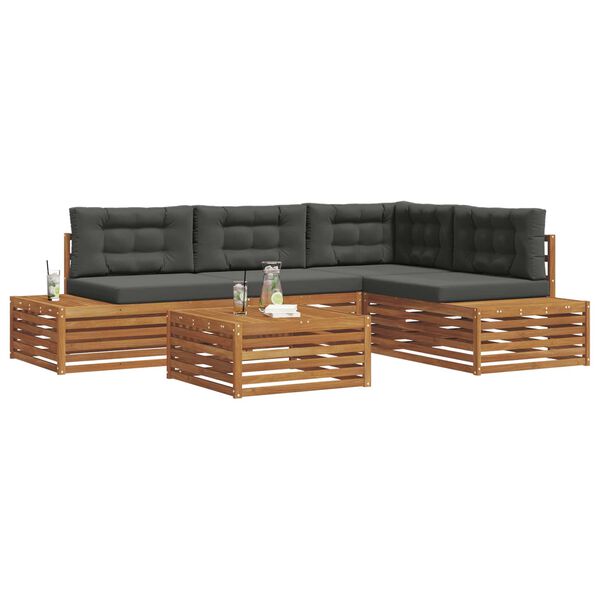 vidaXL Buiten bankenset met kussen 5 Stuk Natuurlijk en Antraciet