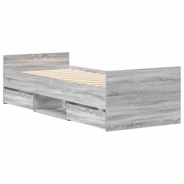 vidaXL Bedframe met hoofd- en voeteneinde grijs sonoma 75x190 cm