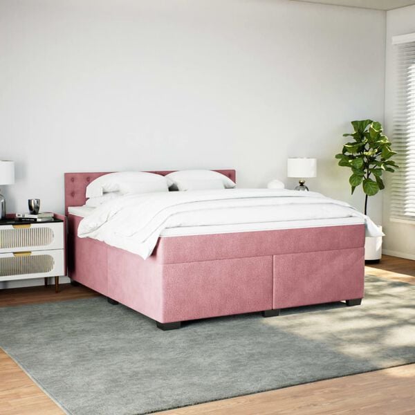 vidaXL Boxspring met matras fluweel roze 180x200 cm