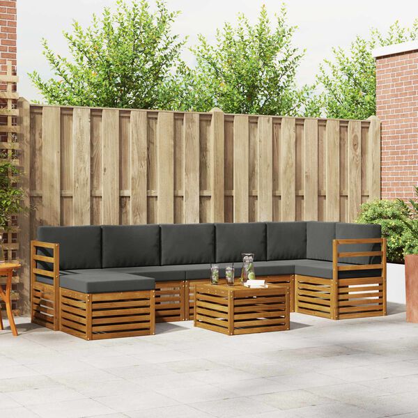 vidaXL Sofa-Sets 8 pcs Natuurlijk en Antraciet Massief Acaciahout