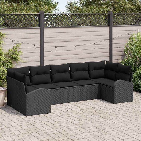 vidaXL Tuin Sofa Set met kussen 7 pcs Zwart Poly Rattan