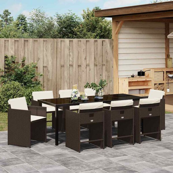 vidaXL Tuin eettafelset 9 pcs Bruin poly rattan