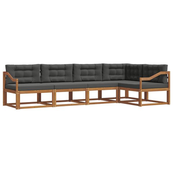 vidaXL Buiten bankenset met kussen 5 pcs Natuurlijk en Antraciet