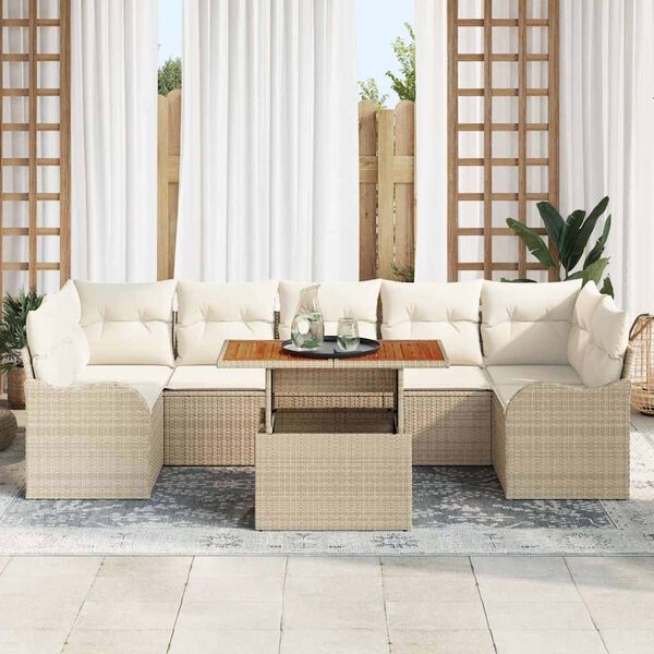 vidaXL Tuinbankenset met kussen 8 pcs Beige en Cr&egrave;me poly rattan