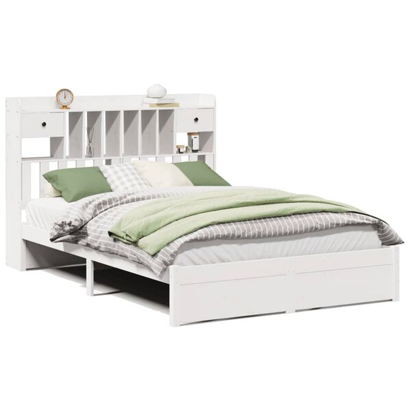 vidaXL Bed met boekenkast zonder matras grenenhout wit 150x200 cm