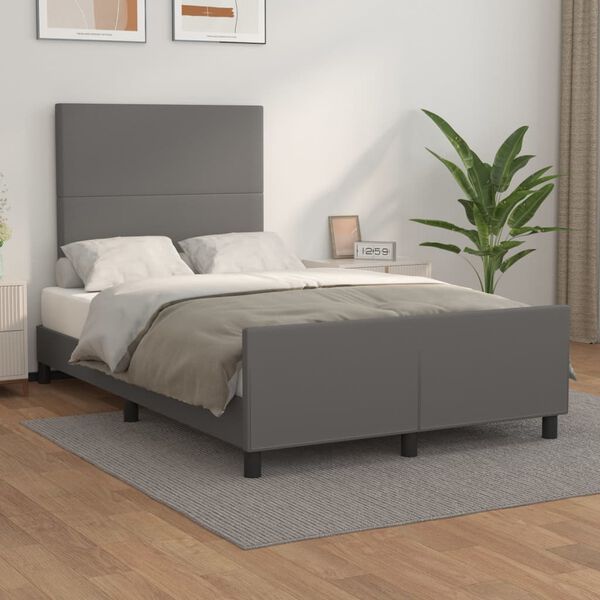 vidaXL Bedframe met hoofdbord kunstleer grijs 120x200 cm