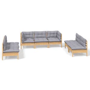 vidaXL 7-delige Loungeset met grijze kussens grenenhout