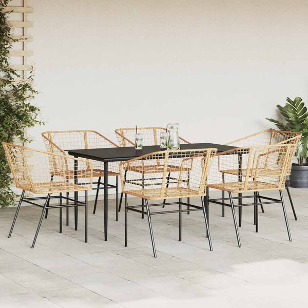 vidaXL 7-delige Tuinset poly rattan glas bruin