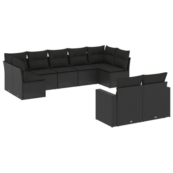vidaXL 9-delige Loungeset met kussens poly rattan zwart