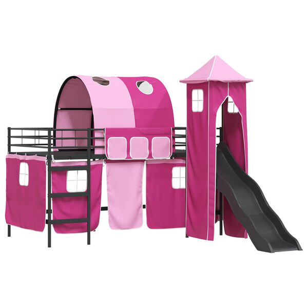 vidaXL Loftbed voor Kids Zwart en Roze 99,5 x 200 cm Metaal