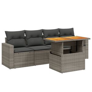 vidaXL 5-delige Loungeset met kussens poly rattan grijs