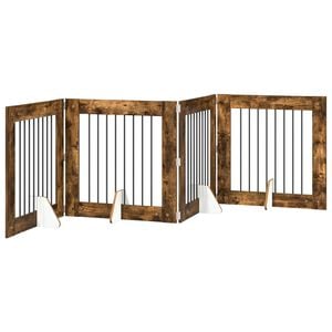 vidaXL Opvouwbaar hondenhek met standaards 4 pcs Gerookt eiken 321 cm
