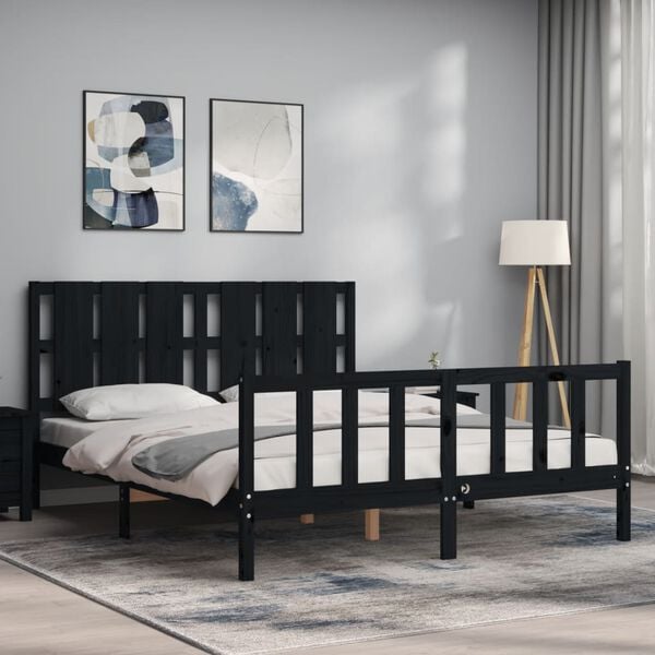 vidaXL Bedframe met hoofdbord massief hout zwart