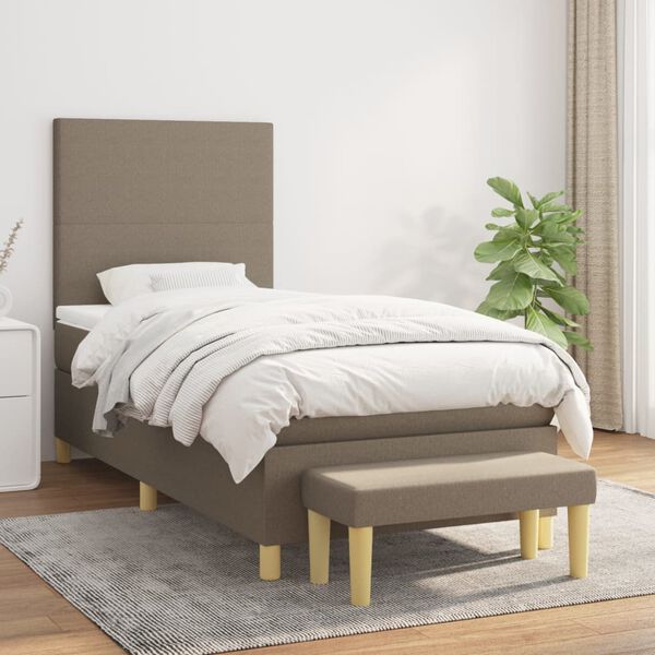 vidaXL Boxspring met matras stof taupe 100x200 cm