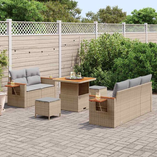 vidaXL Tuinbankenset 10 pcs Beige en Licht Grijs poly rattan