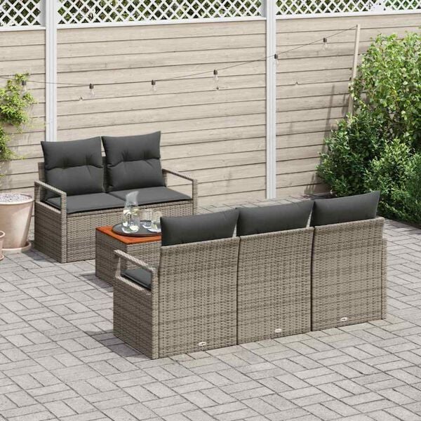 vidaXL Tuinbankenset met kussen 6 pcs Grijs poly rattan