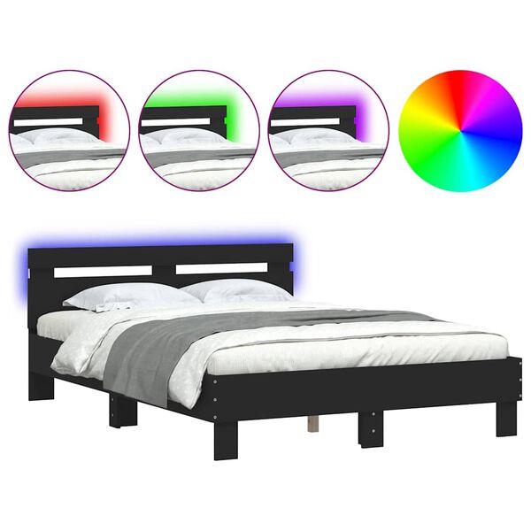 vidaXL Bedframe met hoofdeinde en LED zwart 120x190 cm