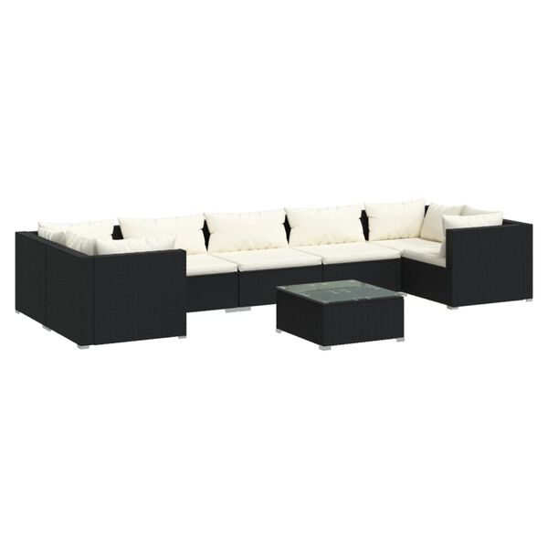 vidaXL 8-delige Loungeset met kussens poly rattan zwart