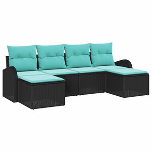 vidaXL Bankstel 6 st Zwart en Turquoise poly rattan