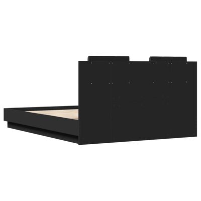 vidaXL Bedframe met hoofdeinde en LED-verlichting zwart 135x190 cm