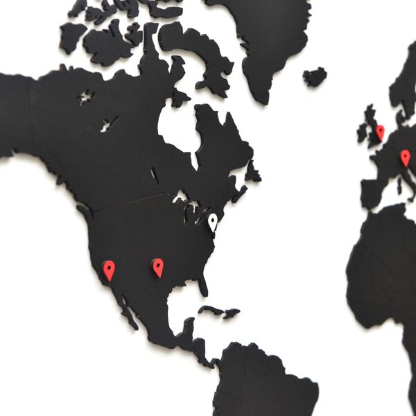 MiMi Innovations Wereldkaart muurdecoratie Luxury 90x54 cm hout zwart