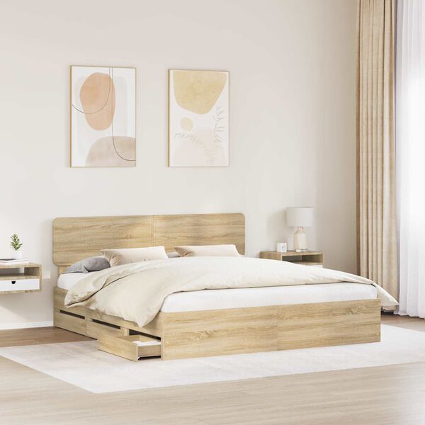 vidaXL Bedframe met lade Sonoma Eiken 180 x 200 cm Geconstrueerd hout
