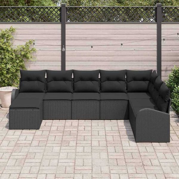 vidaXL Bankstel met kussen met opslag 8 pcs Zwart poly rattan