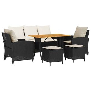 vidaXL 6-delige Loungeset met kussens poly rattan zwart