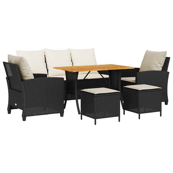 vidaXL 6-delige Loungeset met kussens poly rattan zwart
