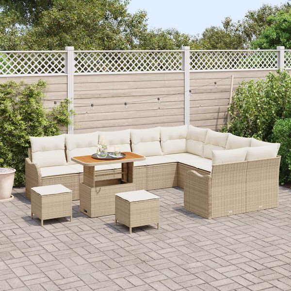 vidaXL Tuin Sofa Set met kussen met opslag 12 pcs Beige en Cr&egrave;me