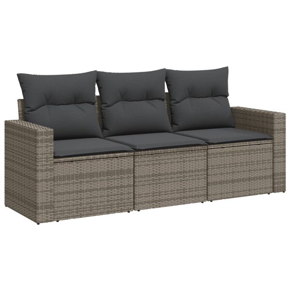 vidaXL 3-delige Loungeset met kussens poly rattan grijs