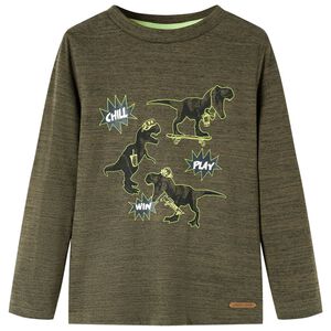 Kindershirt met lange mouwen 92 gem&ecirc;leerd kakikleurig